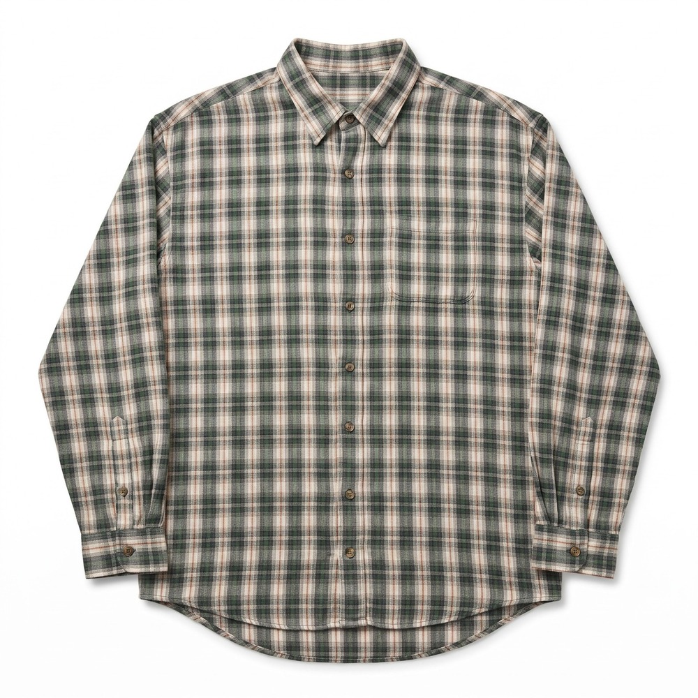 Arrow XLT Green Plaid Flannel Shirt Somerset Twill Long Sleeve Mens